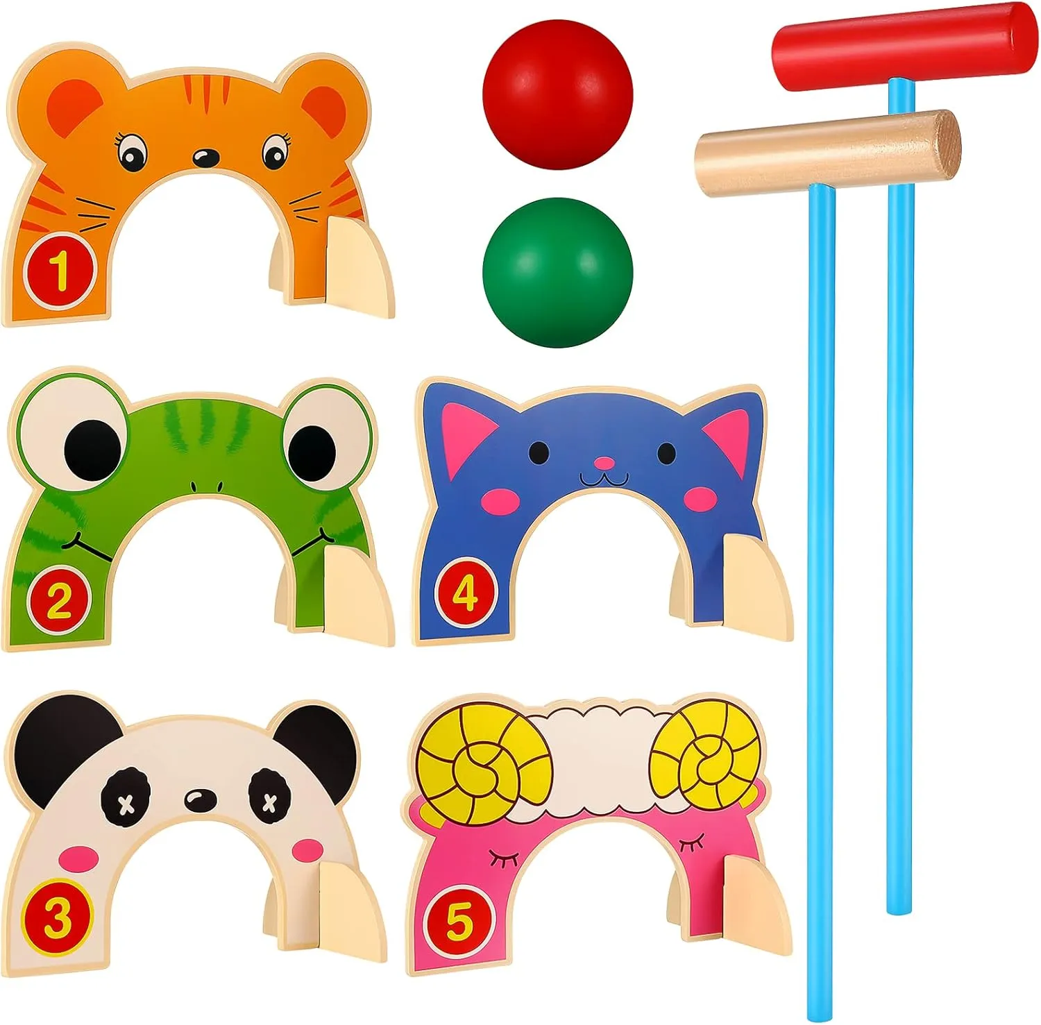 Children kid croquet set Croquet Set Jungle Animal Croquet Game Set Classic Outdoor Lawn and Party Game Parent- child Interactive Toy for Kids 2 Player children s croquet toy Sets wooden croquet toy