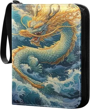 Chinese Dragon Painting Card Binder 4-Pocket, 400 Pockets Card Holder with 50 Removable Sleeves and Zipper for Games Baseball Football Sports Card
