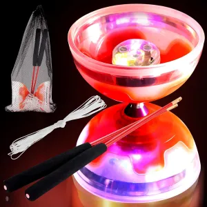 Chinese Yoyo Diabolo Set Includes 5 Inch Colorful LED Diabolo Toy Light Up with 2 Pieces Diabolo Sticks, 1 Piece Diabolo String and 1 Piece Net Bag for Fun (Orange)