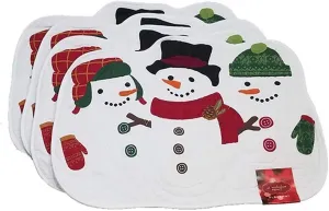Christmas Seasonal Snowman Table Runner, Placemats, Baking Cupcakes, and Kitchen Hand Towels (Set of 4 Tablemats)