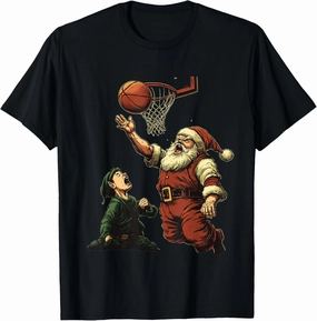 Christmas Basketball Santa Slam Dunk Funny Elf Holiday Humor T-Shirt