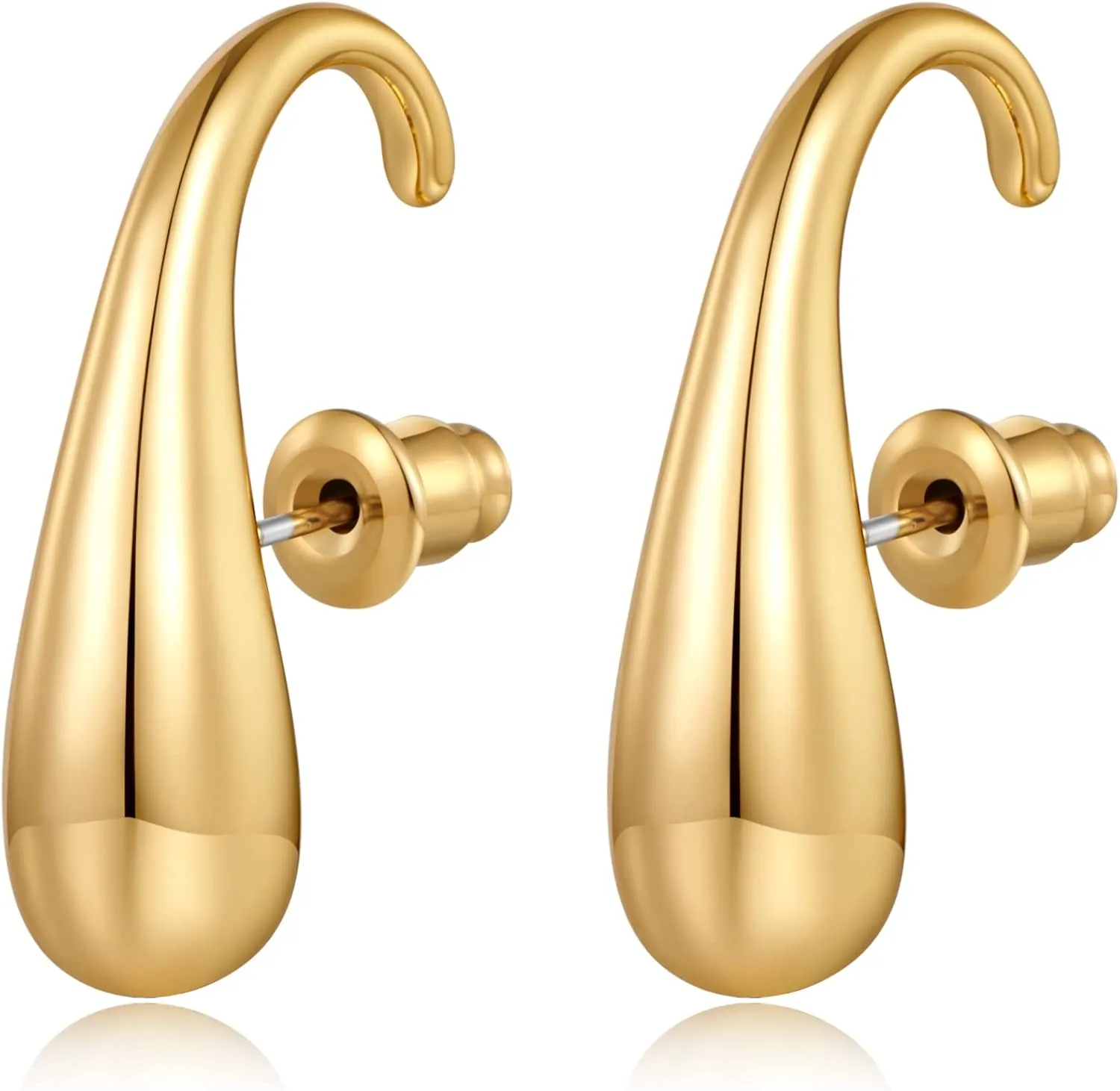 Chunky Thick Teardrop Earrings for Women Gold Hoop Earrings Cut Polished Droplet Earrings