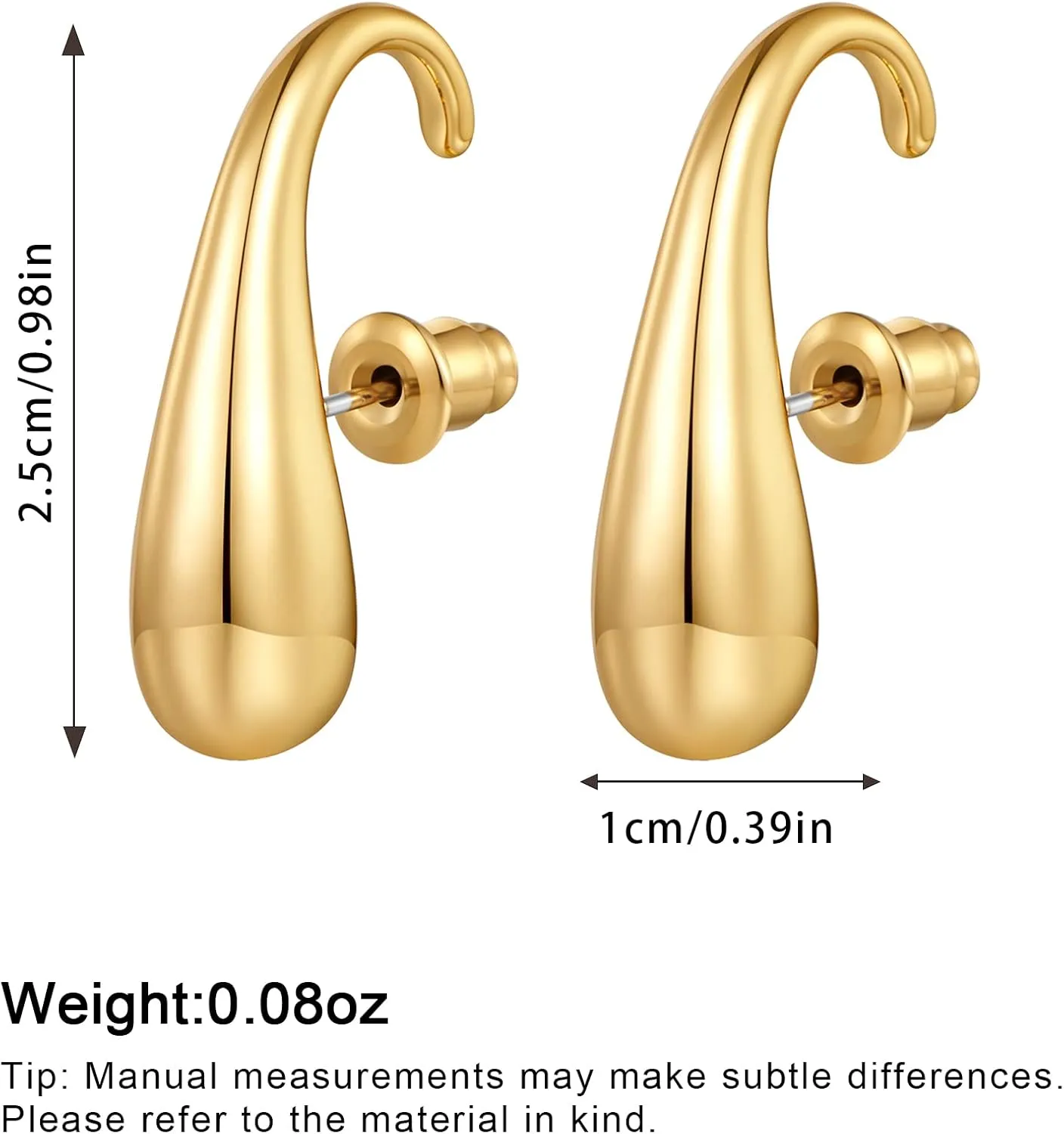 Chunky Thick Teardrop Earrings for Women Gold Hoop Earrings Cut Polished Droplet Earrings
