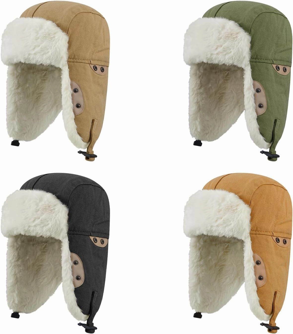 Clakllie Faux Fur Trapper Hat Warm Eskimo Hat Russian Trooper Hats Unisex Earflaps Hat with Chin Strap Winter Snow Cap