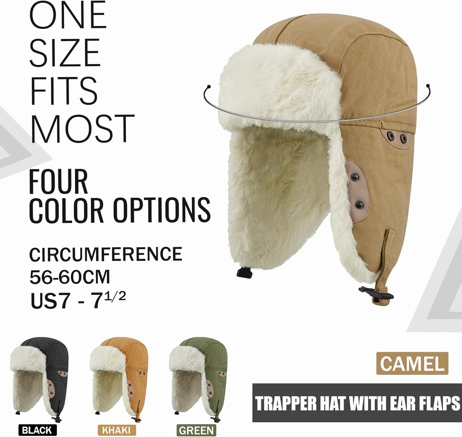 Clakllie Faux Fur Trapper Hat Warm Eskimo Hat Russian Trooper Hats Unisex Earflaps Hat with Chin Strap Winter Snow Cap