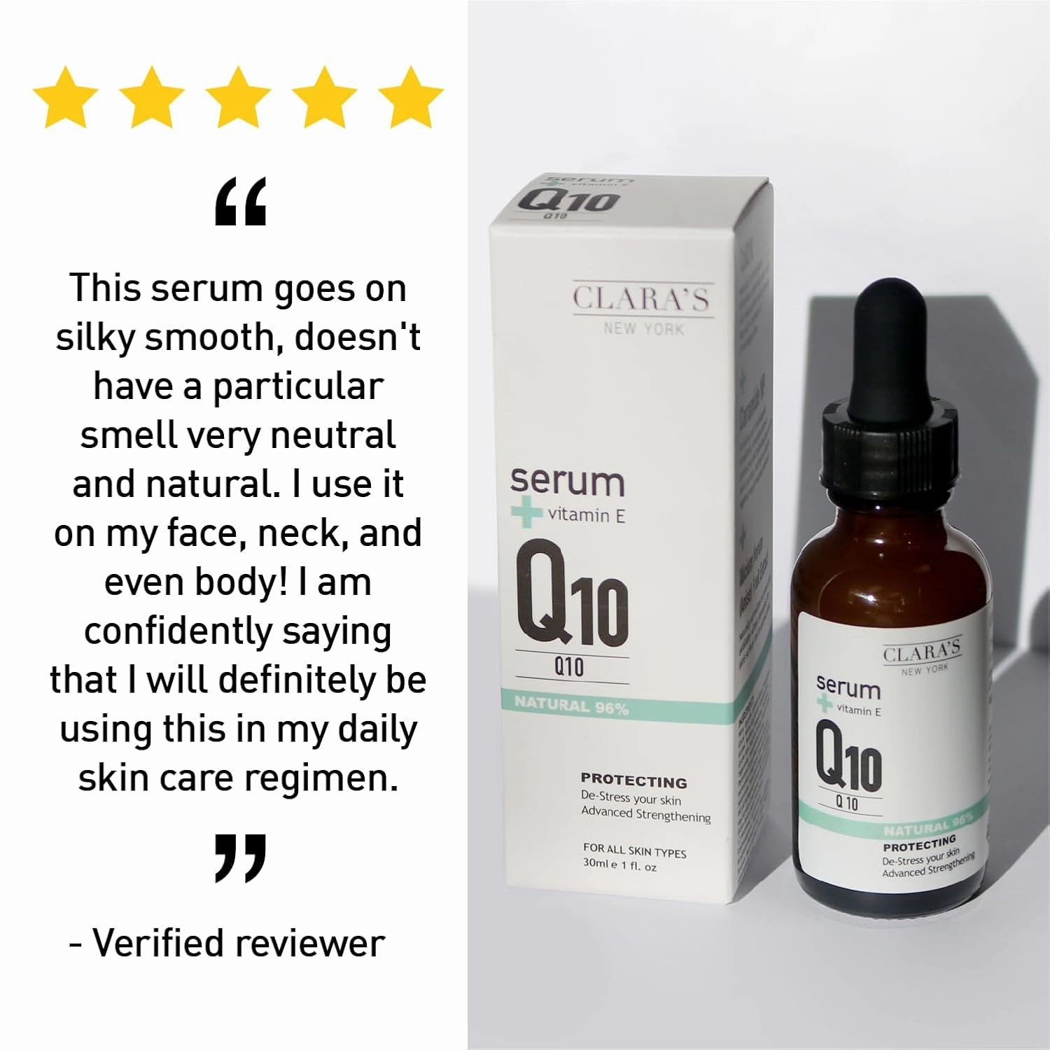 Clara's NEW YORK | Q10 Antioxidant Serum | with Hydrolyzed Collagen, Ceramide NP, Vitmain E | Anti-aging Protecting Repairing Skin Barrier Pore Minimizer Balancing Sebum | 30ml 1Fl oz | Made In USA