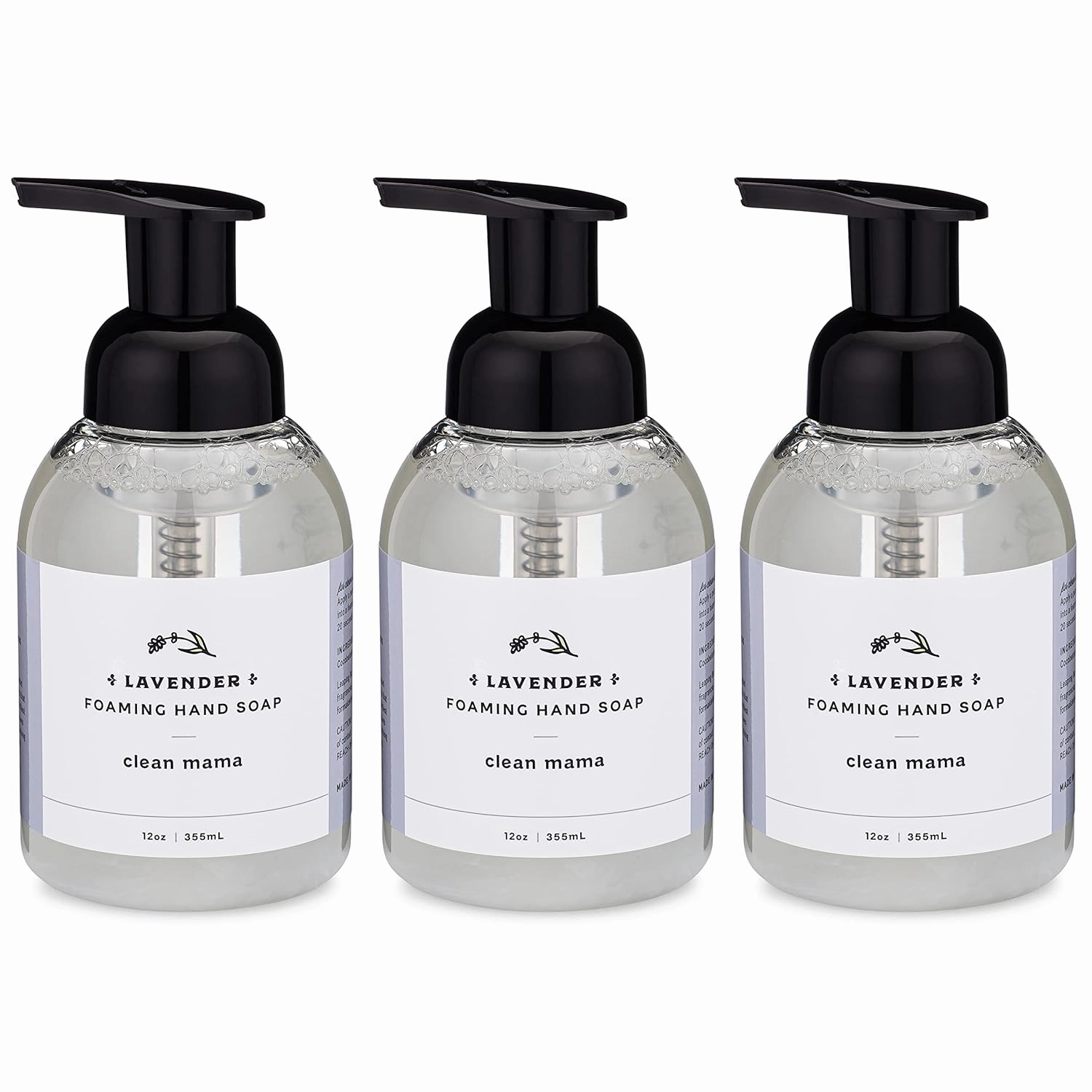 CLEAN MAMA Plant-Derived Foaming Hand Soap - Aromatic and Nourishing Hand Wash, Natural Essential Oils Infused - USDA Certified Biobased - 12 Ounce, Lavender, 3 Pack