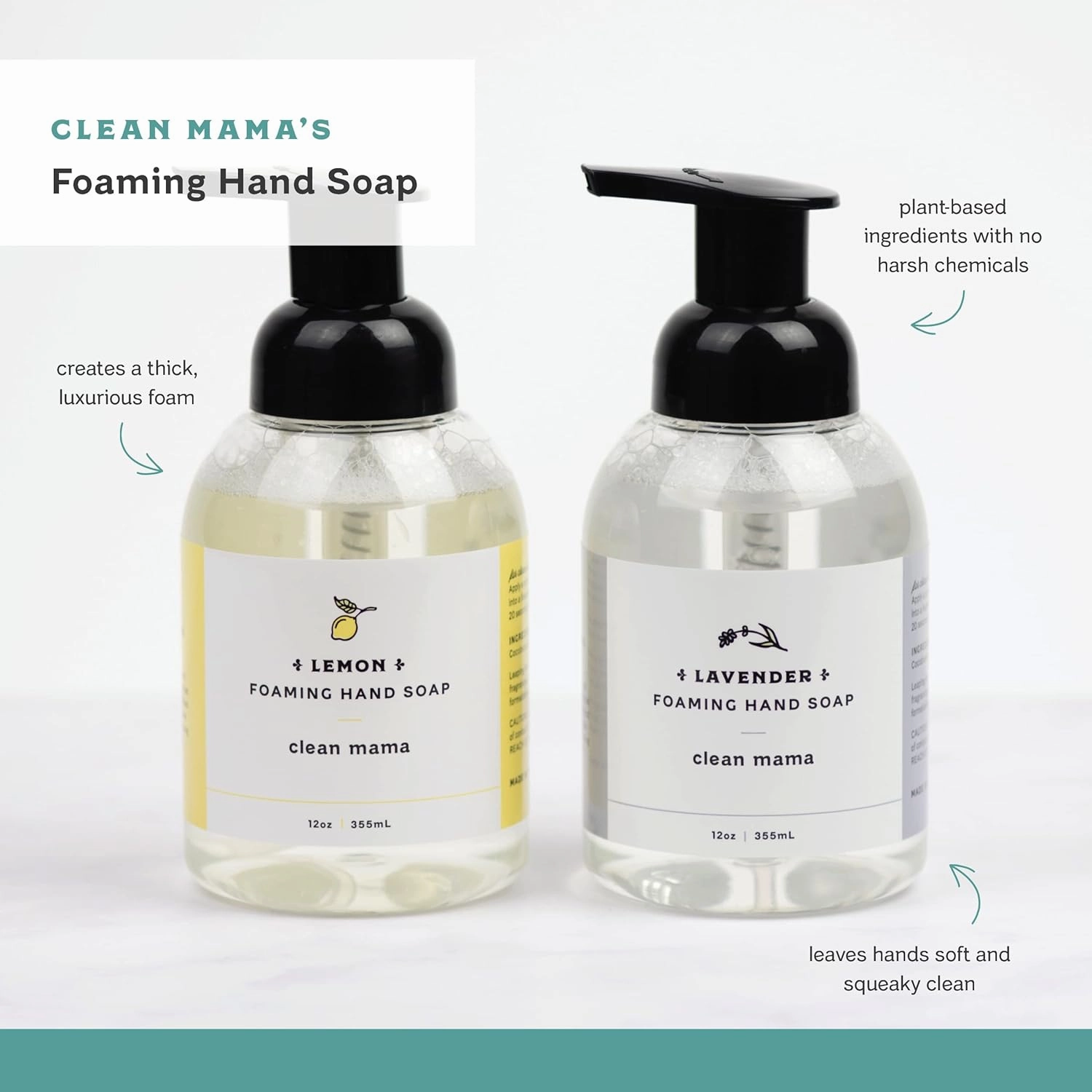 CLEAN MAMA Plant-Derived Foaming Hand Soap - Aromatic and Nourishing Hand Wash, Natural Essential Oils Infused - USDA Certified Biobased - 12 Ounce, Lavender, 3 Pack
