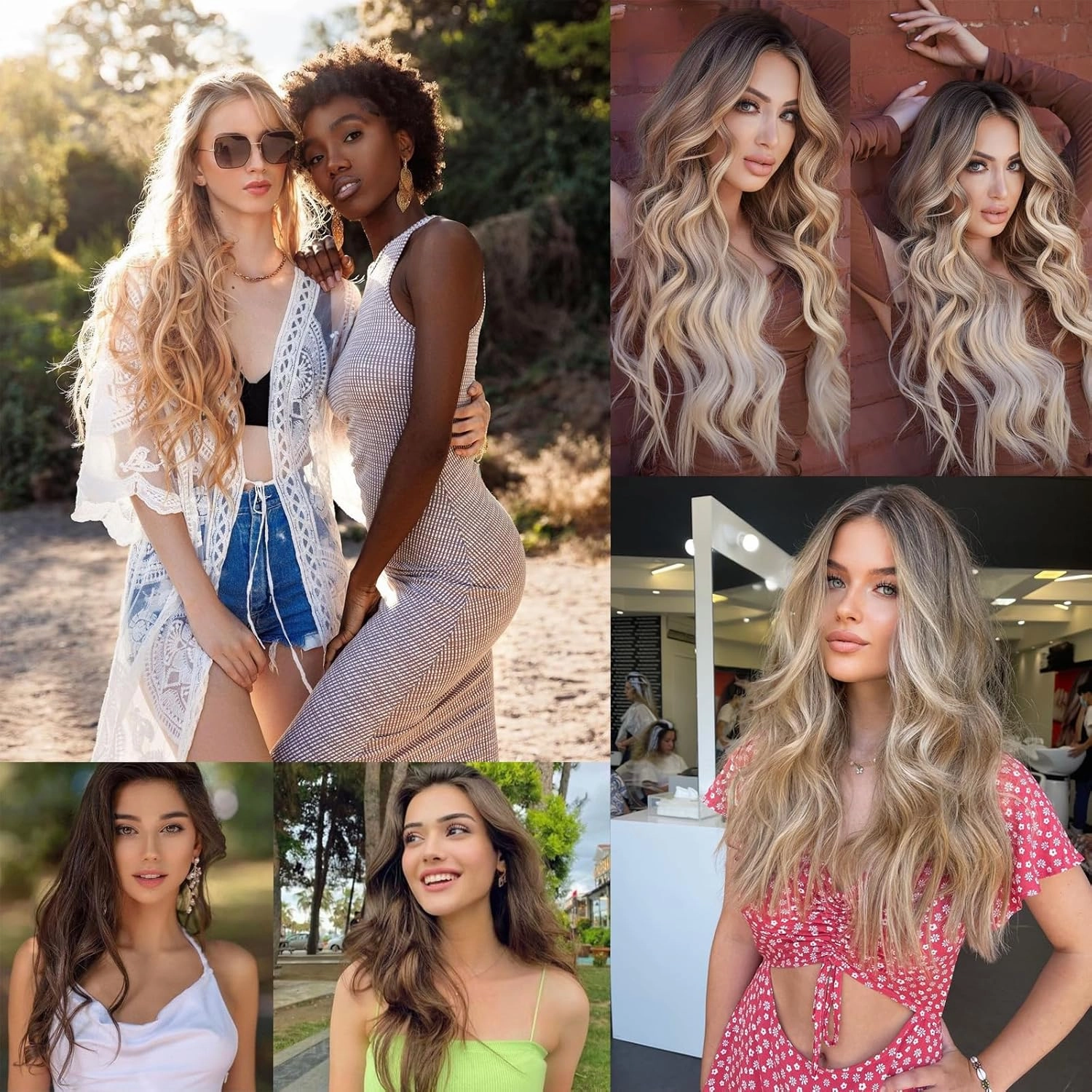Clip in Hair Extensions for Women, 6PCS Long Wavy Curly Clip on Hair Extensions 20 Inch Chestnut Brown Synthetic Hairpieces