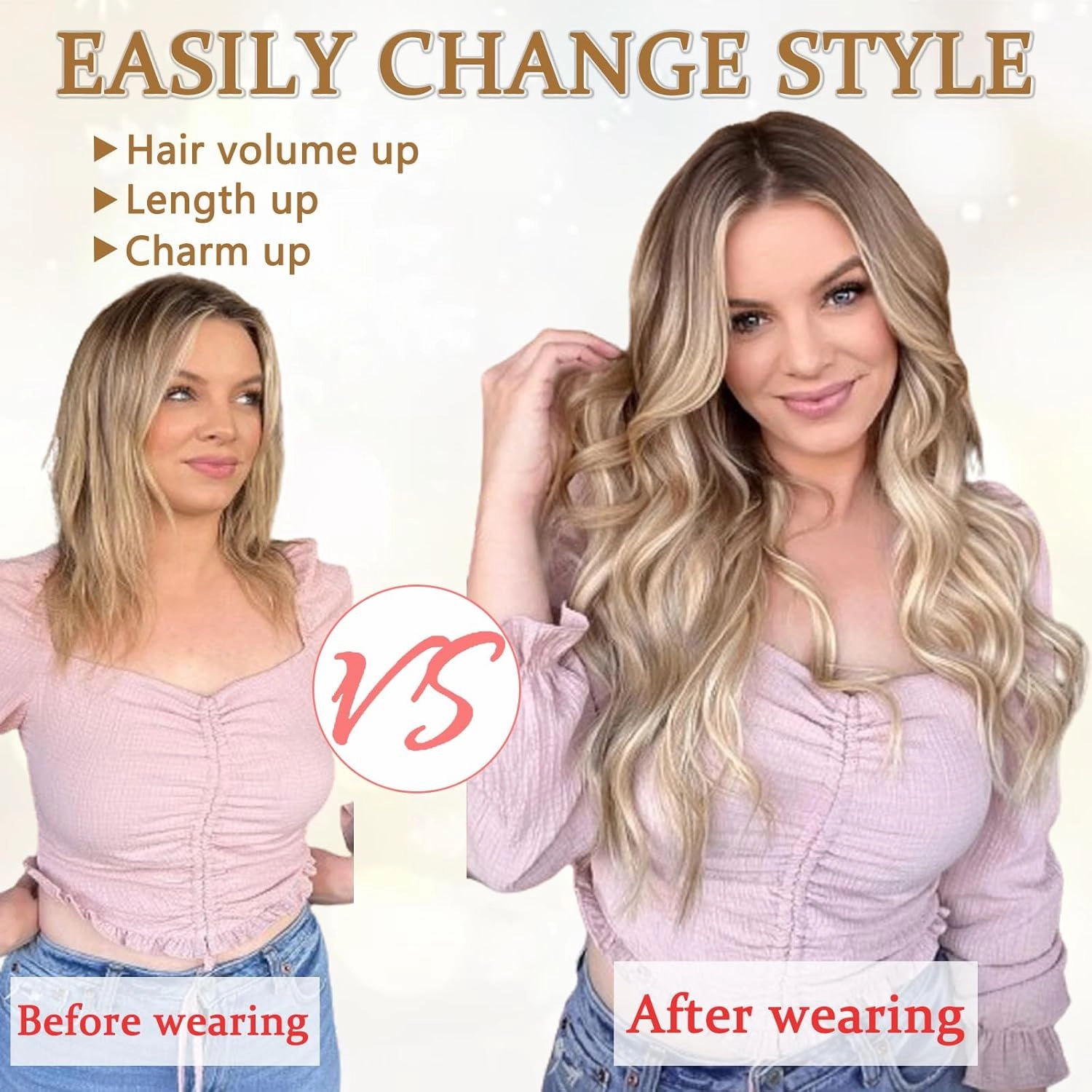 Clip in Hair Extensions for Women, 6PCS Long Wavy Curly Clip on Hair Extensions 20 Inch Chestnut Brown Synthetic Hairpieces