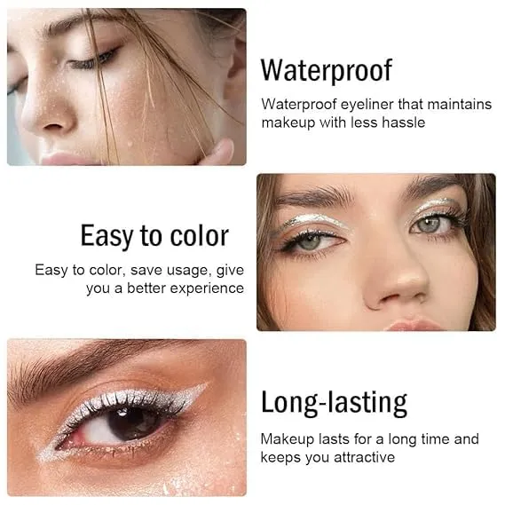 Colored Gel Glitter Eyeliner Pencils Pen Set,Eye Liners & Shadow Pencil Eye Makeup Colorful Eyeliner Kit (01#Black 19#Pearl White 20#Silver)