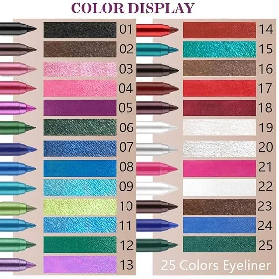 Colored Gel Glitter Eyeliner Pencils Pen Set,Eye Liners & Shadow Pencil Eye Makeup Colorful Eyeliner Kit (01#Black 19#Pearl White 20#Silver)
