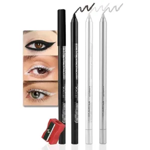Colored Gel Glitter Eyeliner Pencils Pen Set,Eye Liners & Shadow Pencil Eye Makeup Colorful Eyeliner Kit (01#Black 19#Pearl White 20#Silver)