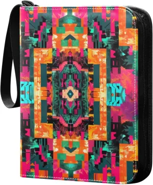Colorful Aztec Geometrics Card Binder, 400 Pockets Card Holder with 50 Sleeves, Sturdy Card Holder Folders for Game Cards & Sports Cards