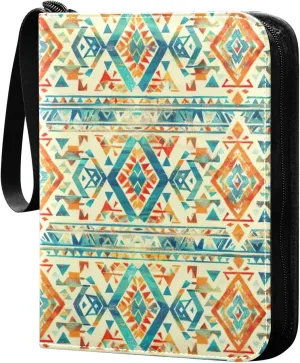 Colorful Aztec Pattern Card Binder, 400 Pockets Card Holder with 50 Sleeves, Sturdy Card Holder Folders for Game Cards & Sports Cards