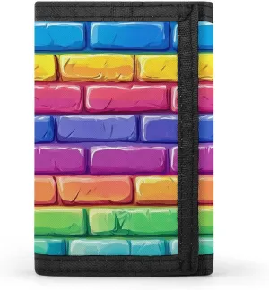 Colorful Brick Concrete Trifold Wallet Slim Purse Card Holder with Zip for Men Women Gifts