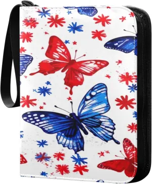 Colorful Butterfly Collectible Trading Card Albums,4-Pocket Card Binder with 50 Removable Sleeves with Zipper Game Card Collection Binder Album Holder