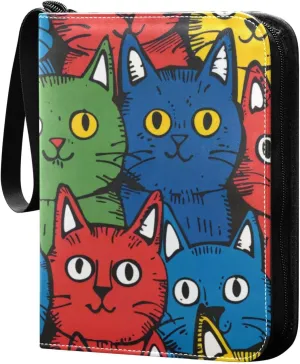 Colorful Cartoon Cats Card Binder, 400 Pockets Card Holder with 50 Sleeves, Sturdy Card Holder Folders for Game Cards & Sports Cards
