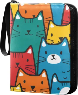 Colorful Cartoon Cats Card Binder, 400 Pockets Card Holder with 50 Sleeves, Sturdy Card Holder Folders for Game Cards & Sports Cards