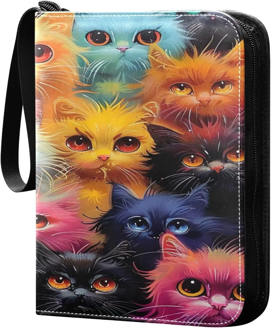 Colorful Cats Collectible Trading Card Albums,4-Pocket Card Binder with 50 Removable Sleeves with Zipper Game Card Collection Binder Album Holder