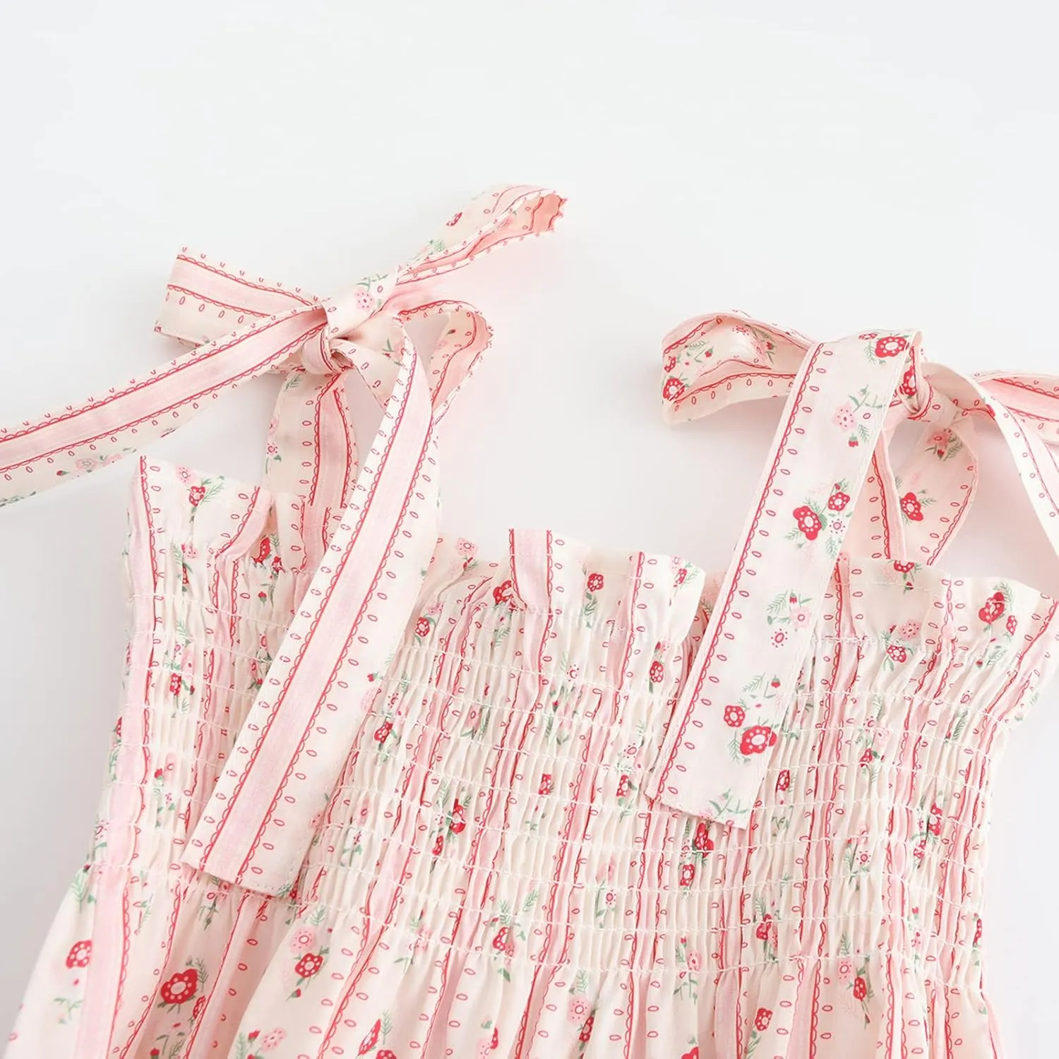 Colorful Childhood Baby Girls Summer Dress Toddler Strap Smocked Floral Boho Beach Dress Rompers Sisters Matching Outfits
