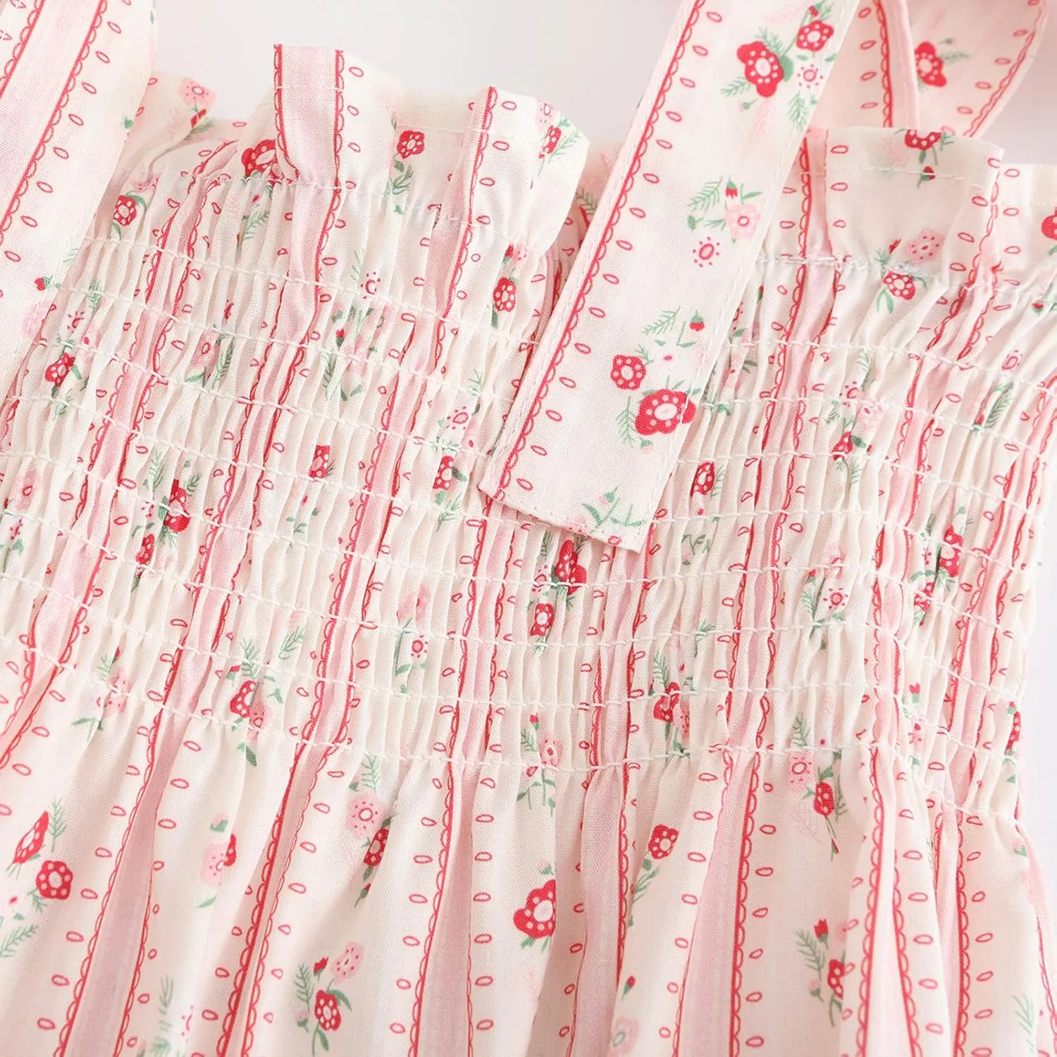 Colorful Childhood Baby Girls Summer Dress Toddler Strap Smocked Floral Boho Beach Dress Rompers Sisters Matching Outfits