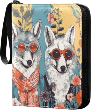 Colorful Cool Wolves Card Binder 4-Pocket, 400 Pockets Card Holder with 50 Removable Sleeves and Zipper for Games Baseball Football Sports Card