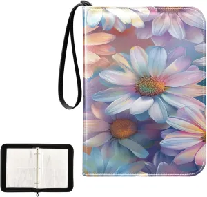 Colorful Daisies Collectible Trading Card Albums, Waterproof PU Card Collection Binder Fits 400 Cards with Removable Sleeves for Baseball Card, Football Card