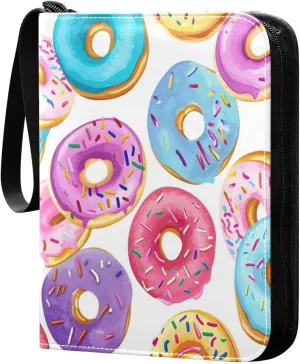Colorful Donut Card Binder 4-Pocket, 400 Pockets Card Holder with 50 Removable Sleeves and Zipper for Games Baseball Football Sports Card