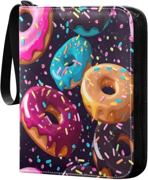 Colorful Donut Card Binder with Double Sided PU Leather Holder Albums Book with 400 Pockets for Collectible Trading Card Games Card