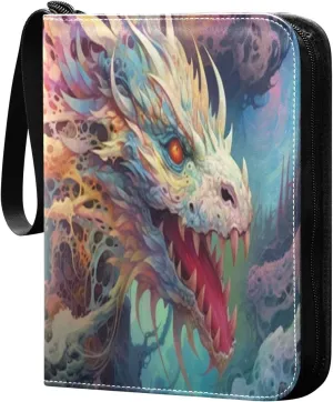 Colorful Dragon Card Binder with Double Sided PU Leather Holder Albums Book with 400 Pockets for Collectible Trading Card Games Card