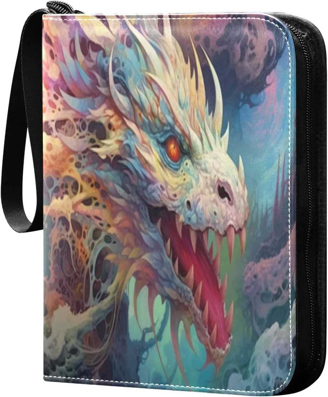 Colorful Dragon Card Binder with Double Sided PU Leather Holder Albums Book with 400 Pockets for Collectible Trading Card Games Card