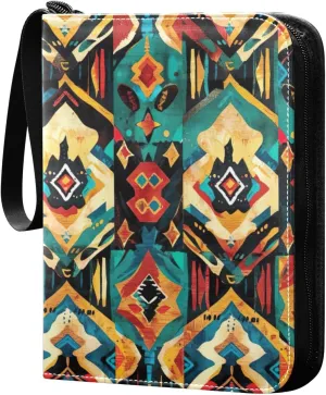 Colorful Ethnic Geometric Card Binder 4-Pocket, 400 Pockets Card Holder with 50 Removable Sleeves and Zipper for Games Baseball Football Sports Card
