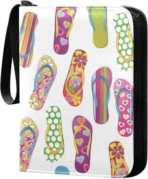 Colorful Flip Flops Slippers Card Binder 400 Pockets 3 Ring Trading Card Album with PU Leather Cover and Zipper