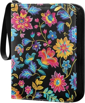 Colorful Floral Pattern Card Binder, 400 Pockets Card Holder with 50 Sleeves, Sturdy Card Holder Folders for Game Cards & Sports Cards