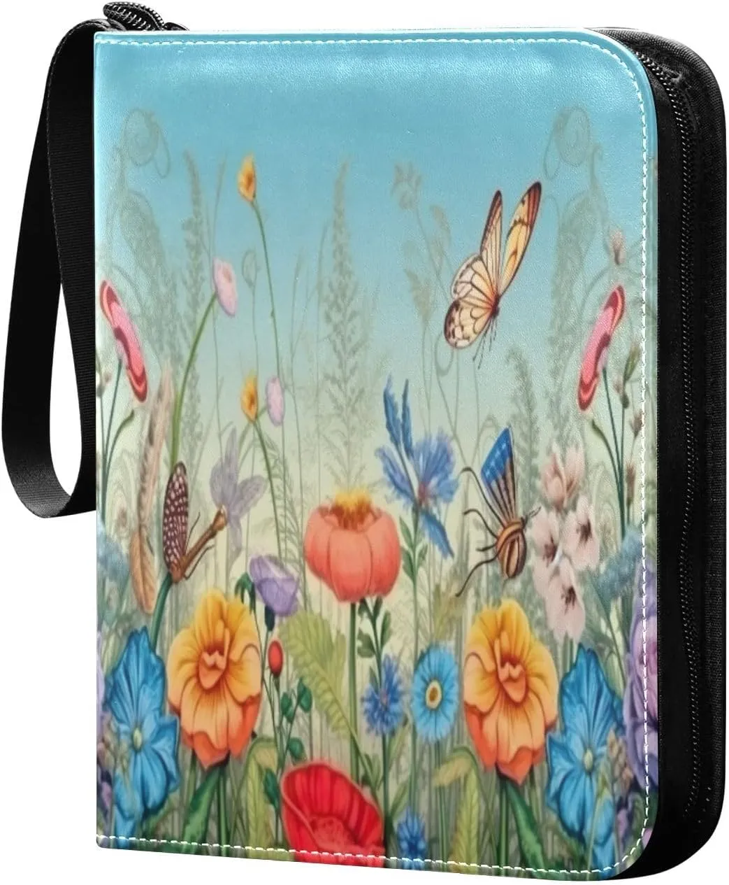 Colorful Flower Card Binder with Double Sided PU Leather Holder Albums Book with 400 Pockets for Collectible Trading Card Games Card