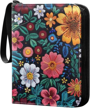 Colorful Flowers Card Binder, 400 Pockets Card Holder with 50 Sleeves, Sturdy Card Holder Folders for Game Cards & Sports Cards