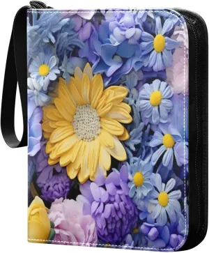 Colorful Flowers Card Binder with Double Sided PU Leather Holder Albums Book with 400 Pockets for Collectible Trading Card Games Card