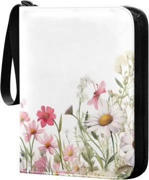 Colorful Flowers Collectible Trading Card Albums,4-Pocket Card Binder with 50 Removable Sleeves with Zipper Game Card Collection Binder Album Holder