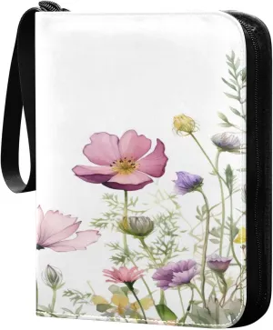 Colorful Flowers Collectible Trading Card Albums,4-Pocket Card Binder with 50 Removable Sleeves with Zipper Game Card Collection Binder Album Holder