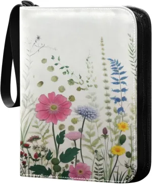 Colorful Flowers Collectible Trading Card Albums,4-Pocket Card Binder with 50 Removable Sleeves with Zipper Game Card Collection Binder Album Holder