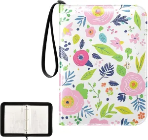 Colorful Flowers Leaf Card Binder 4 Pocket, Trading Card Holder Fits 400 Game Cards with 50 Removable Sleeves, MTG Card Case Standard Size
