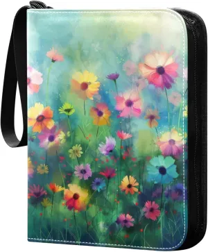 Colorful Flowers Painting Card Binder, 400 Pockets Card Holder with 50 Sleeves, Sturdy Card Holder Folders for Game Cards & Sports Cards