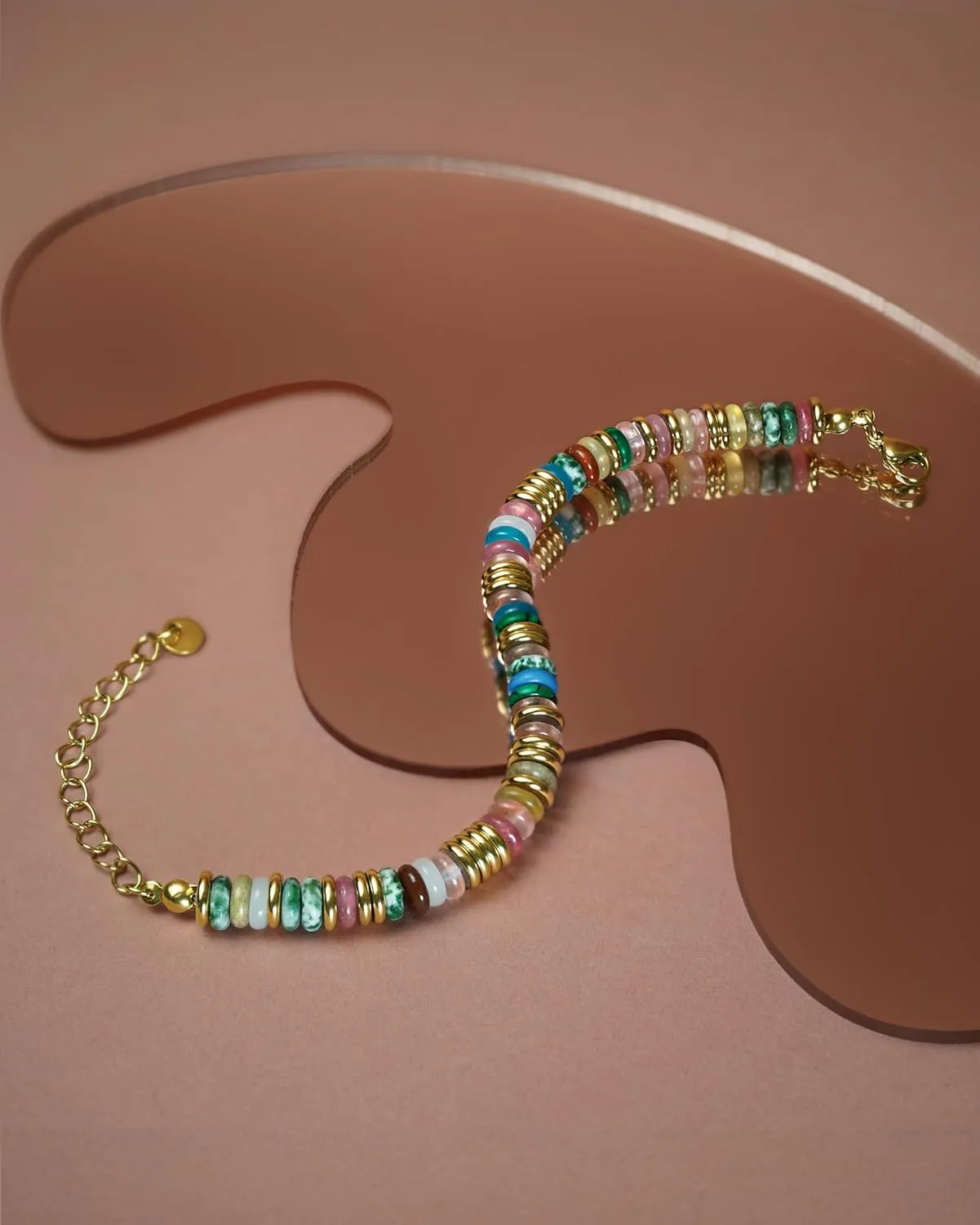 Colorful Gold Bracelets for Women, Stack Bangle Beaded Stone Jewelry Accessories Set for Woman, Trendy Fashion Jewelry Gifts