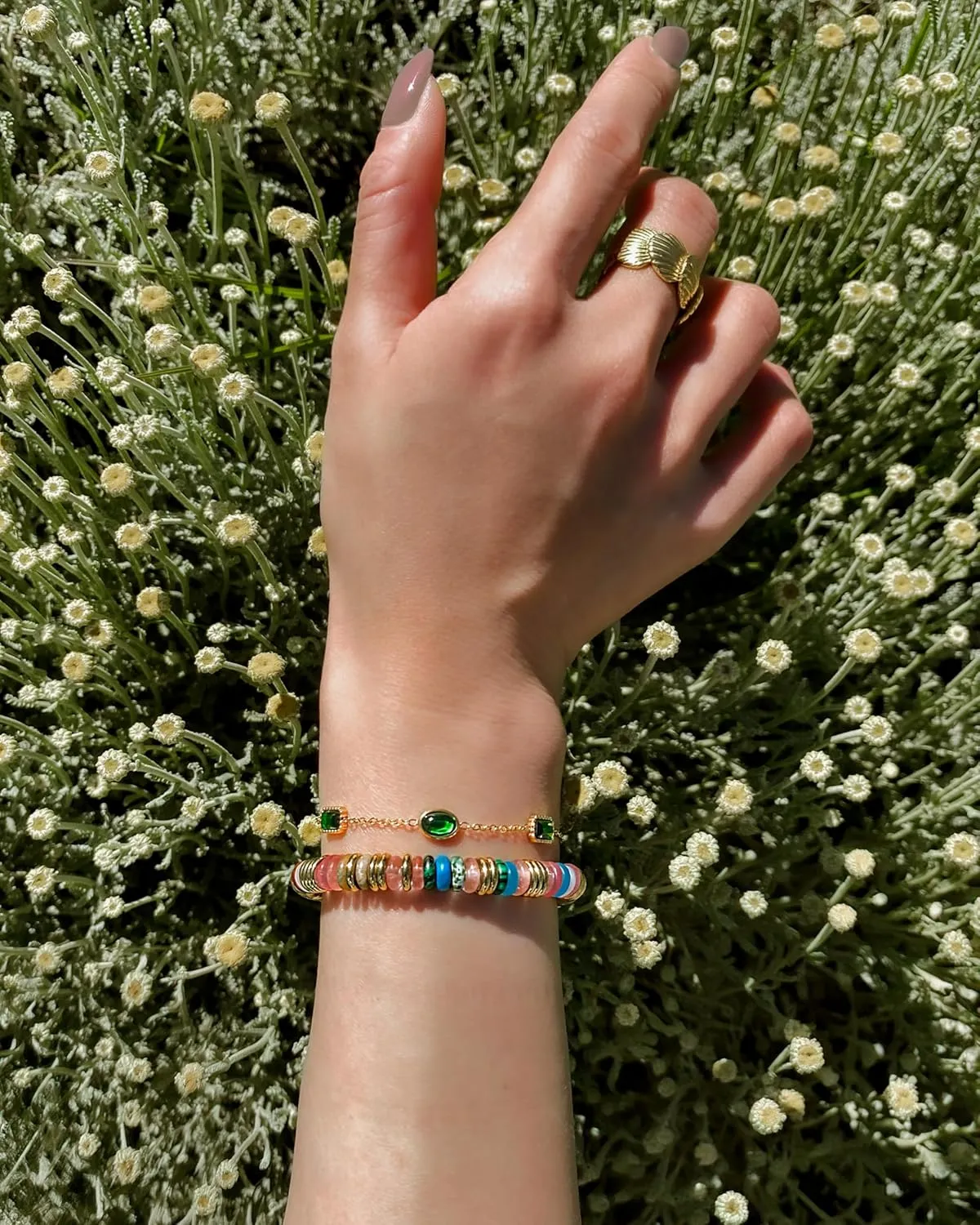 Colorful Gold Bracelets for Women, Stack Bangle Beaded Stone Jewelry Accessories Set for Woman, Trendy Fashion Jewelry Gifts