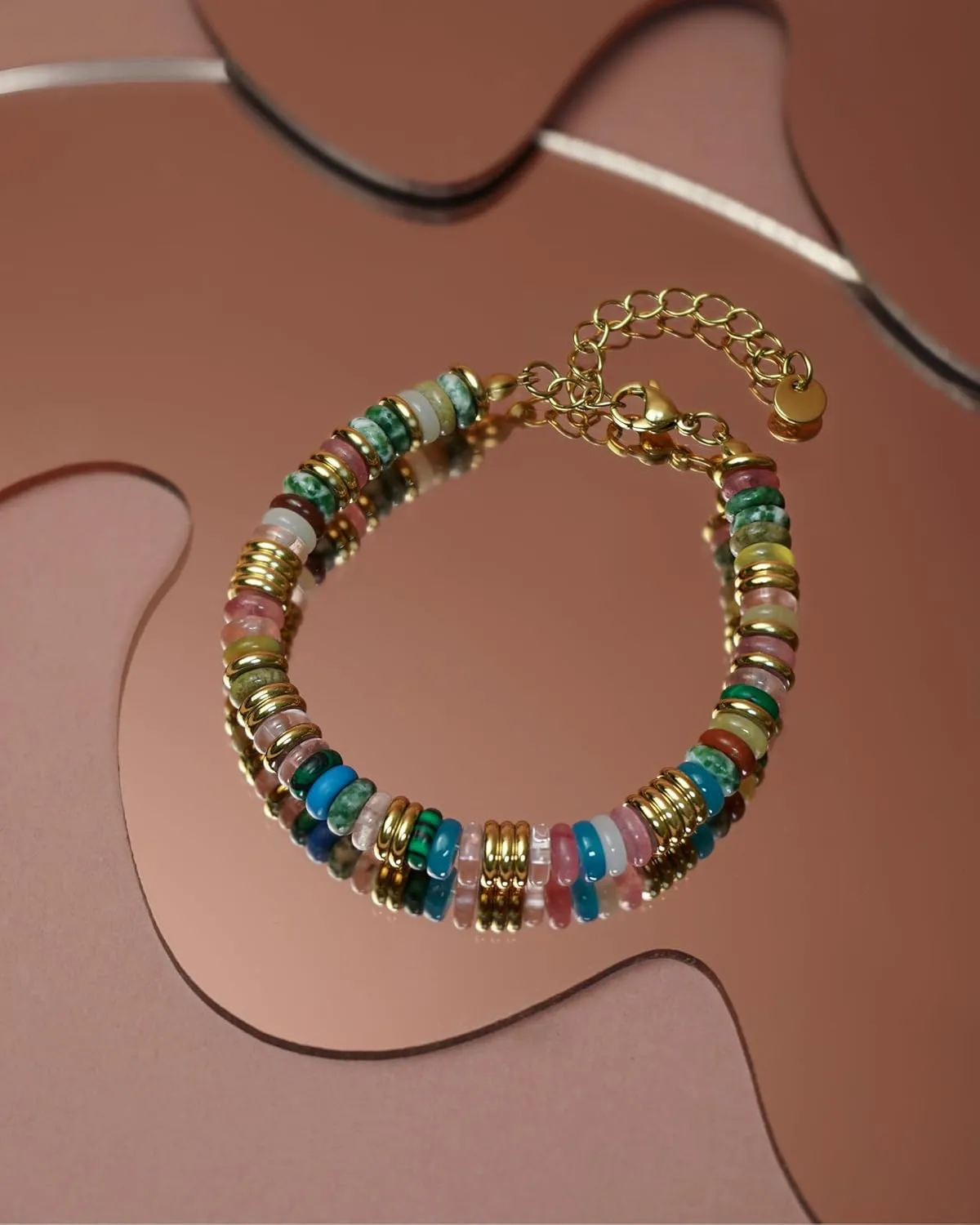 Colorful Gold Bracelets for Women, Stack Bangle Beaded Stone Jewelry Accessories Set for Woman, Trendy Fashion Jewelry Gifts