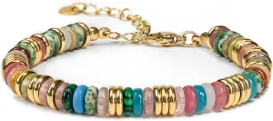 Colorful Gold Bracelets for Women, Stack Bangle Beaded Stone Jewelry Accessories Set for Woman, Trendy Fashion Jewelry Gifts