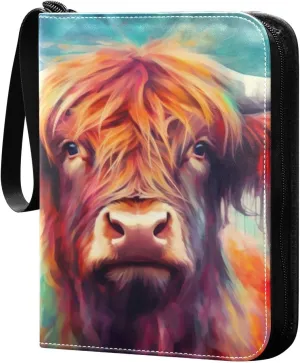 Colorful Highland Cow Card Binder, 400 Pockets Card Holder with 50 Sleeves, Sturdy Card Holder Folders for Game Cards & Sports Cards
