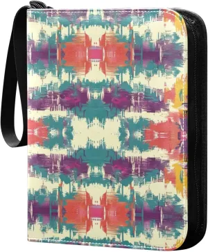Colorful Ikat Pattern Card Binder 4-Pocket, 400 Pockets Card Holder with 50 Removable Sleeves and Zipper for Games Baseball Football Sports Card
