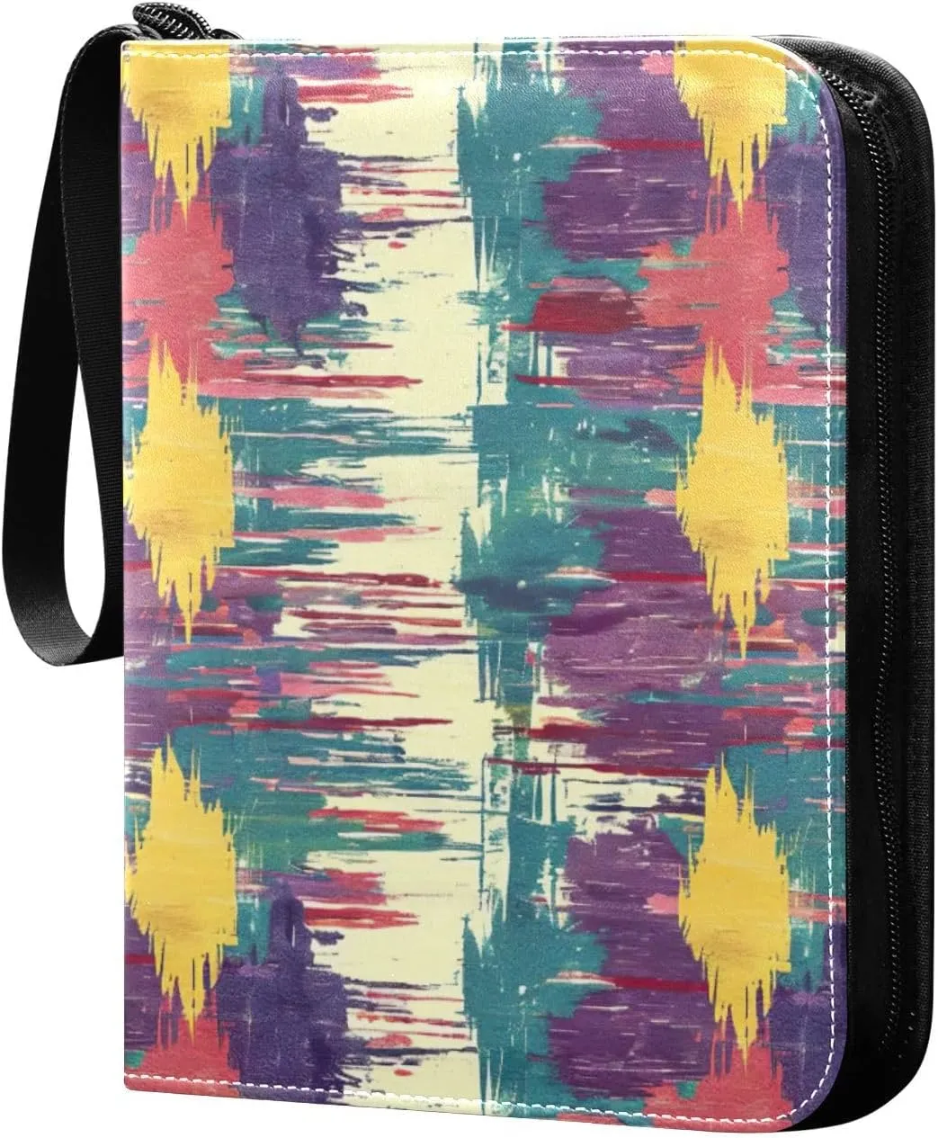 Colorful Ikat Pattern Card Binder, 400 Pockets Card Holder with 50 Sleeves, Sturdy Card Holder Folders for Game Cards & Sports Cards